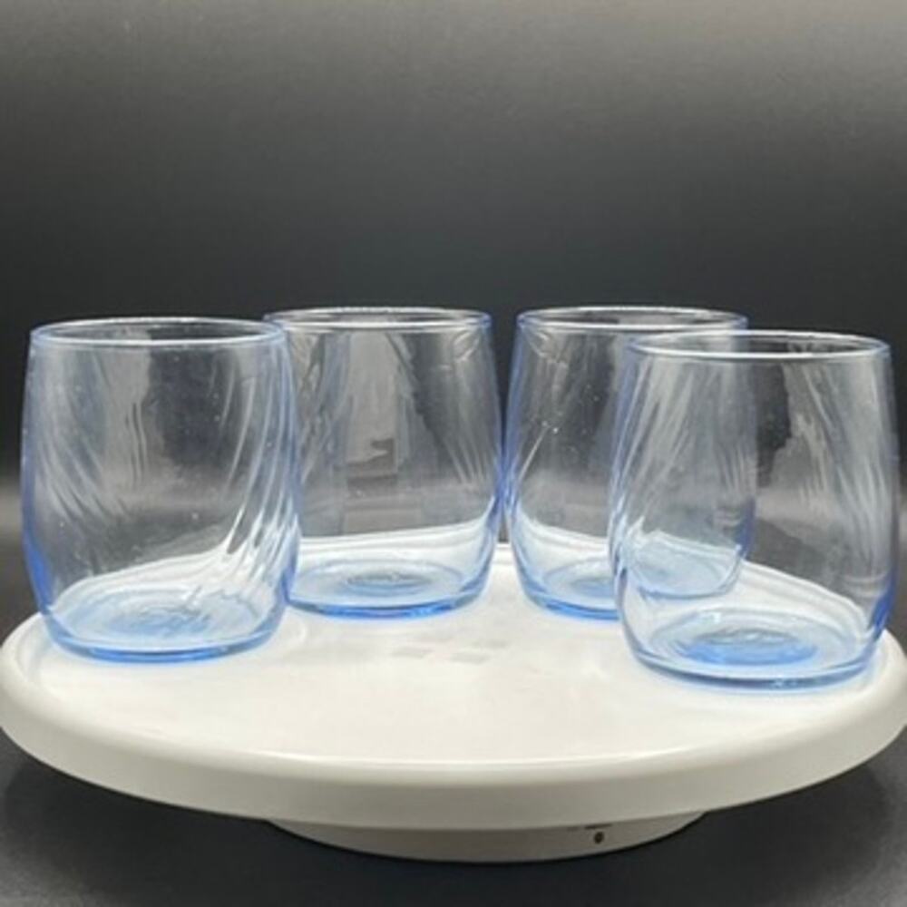 Vintage Libbey Misty Blue Swirl 3.75" Beverage Drinking Juice Glasses Set of 4